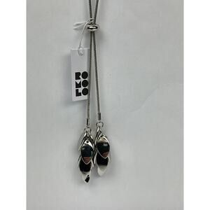 Romolo Silver Tone Bolo Chain with Two Leaf Clusters Statement Necklace NWT